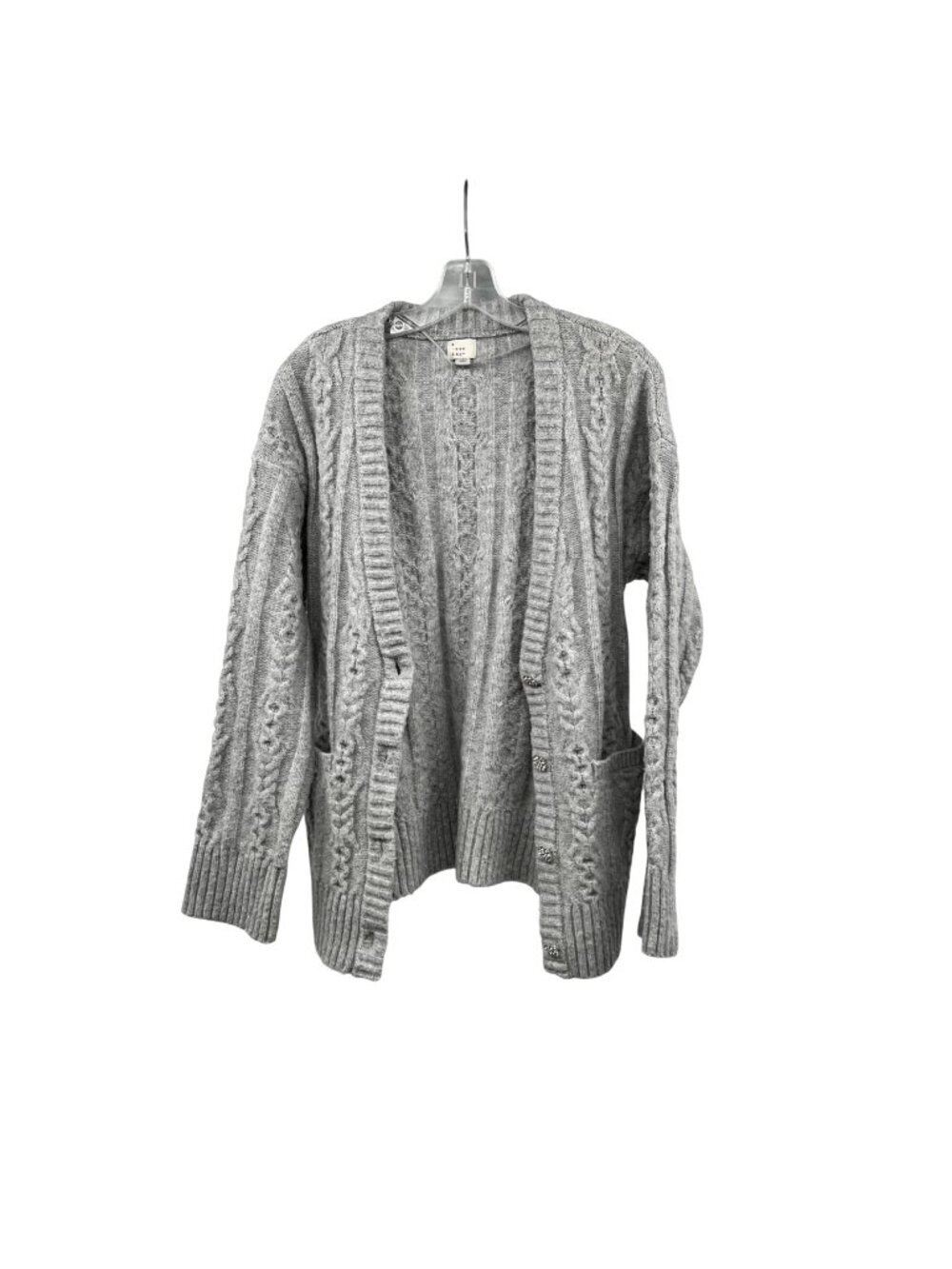 A New Day Womens Knit Cardigan Rhinestone Buttons Gray Size Small